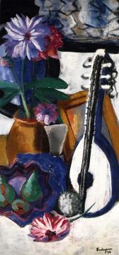 Still LIfe with Purple Dahlias Artwork by Max Beckmann