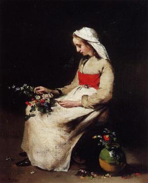 Girl Arranging A Vase Of Flowers Artwork by Theodule Ribot
