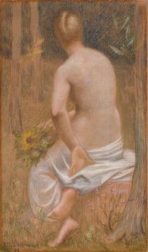 Seated Female Figure Seen From Behind Artwork by Pierre Puvis de Chavannes