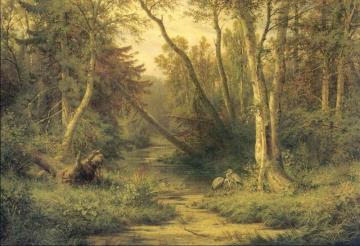 Woodland Scenery With Herons Artwork by Ivan Ivanovich Shishkin