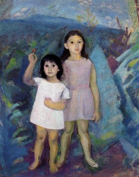 Portrait Of Graciela And Beatriz In A Landscape Artwork by Daniel Vazquez Diaz