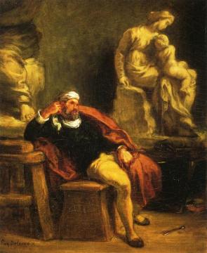 Michelangelo in His Studio Artwork by Eugène Delacroix