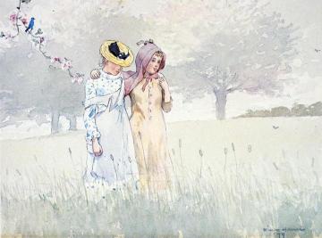 Girls Strolling in an Orchard Artwork by Winslow Homer
