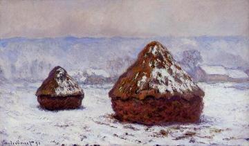 Grainstacks, Snow Effect Artwork by Claude Oscar Monet