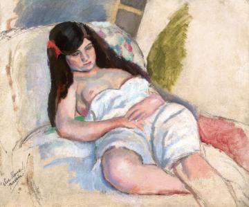 Reclining Woman Artwork by Jules Pascin