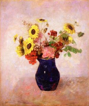 Bouquet in a Little Blue Vase Artwork by Odilon Redon