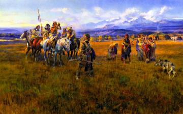 Lewis And Clark Reach Shoshone Camp Led By Sacajawea The Bird Woman Artwork by Charles Marion Russell