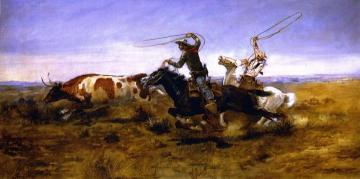 OH Cowboys Roping a Steer Artwork by Charles Marion Russell