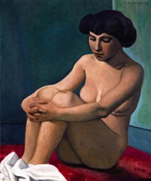 Nude Young Woman, Seated On A Red Rug Artwork by Felix Vallotton