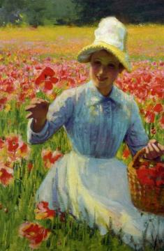 Girl With Poppies Artwork by Robert Vonnoh