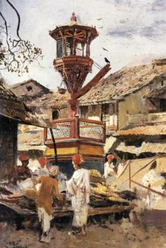 Birdhouse and Market - Ahmedabad, India Artwork by Edwin Lord Weeks