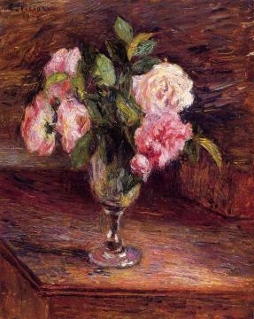 Roses in a Glass Artwork by Camille Pissarro