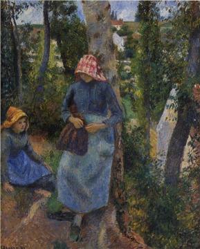 Two Young Peasants Chatting under the Trees Artwork by Camille Pissarro