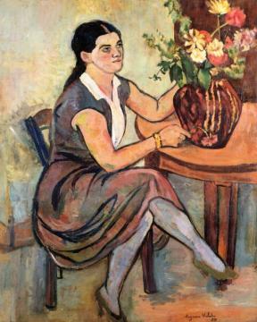 Woman Seated By A Bouquet Of Flowers Artwork by Suzanne Valadon