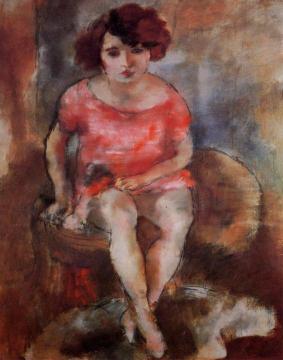 Woman in Red Artwork by Jules Pascin