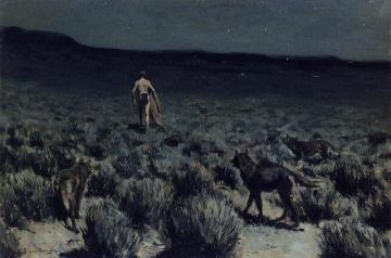 The Wolves Sniffed Along on the Trail, but Came No Closer Artwork by Frederic Remington