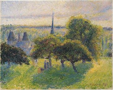 Farm and Steeple at Sunset Artwork by Camille Pissarro