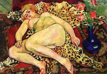 Catherine Reclining Nude On A Leopard Skin Artwork by Suzanne Valadon