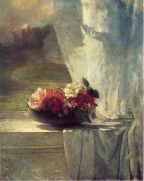 Flowers In A Persian Porcelain Water Bowl Artwork by John La Farge