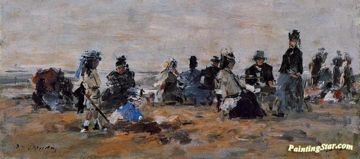 Beach Scene at Trouville, Evening Artwork by Eugène-Louis Boudin