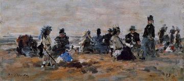 Beach Scene at Trouville, Evening Artwork by Eugène-Louis Boudin
