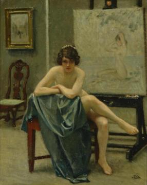 Seated model in the artist's studio Artwork by Paul Gustave Fischer