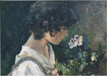 Italian Girl With Flowers Artwork by Joaquin Sorolla y Bastida