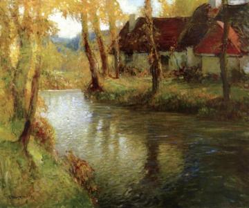 Cottages By River, Summer Artwork by Georges Ames Aldrich