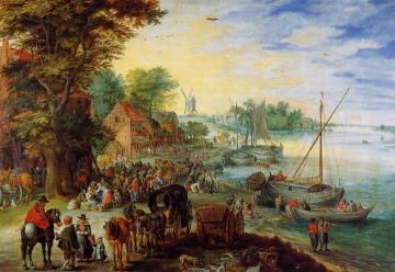 Fish Market On The Banks Of The River Artwork by Jan Bruegel the Elder