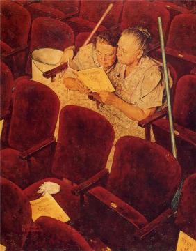 Charwomen in Theater Artwork by Norman Rockwell