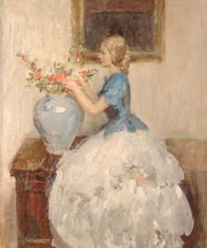 Woman tending to flowers in a vase Artwork by Walter Ernest Webster