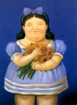 Girl with Flowers Artwork by Fernando Botero