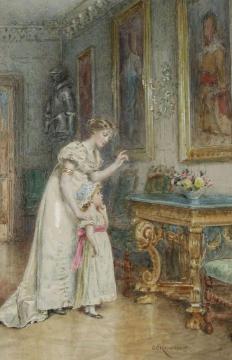 Mother and child in a picture gallery Artwork by George Goodwin Kilburne