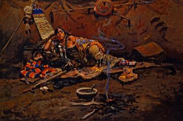 Waiting And Mad Artwork by Charles Marion Russell