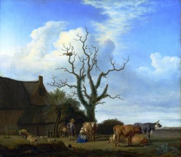 A Farm With A Dead Tree Artwork by Adriaen van de Velde
