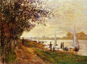 The Riverbank At Le Petit-gennevilliers, Sunset Artwork by Claude Oscar Monet