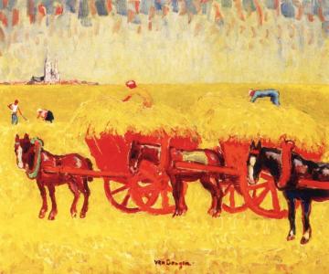 Hay Carts In A Field Artwork by Kees Van Dongen