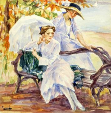 Two Ladies on a Bench Artwork by Edward Cucuel