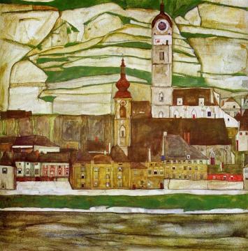 Stein on the Danube with Terraced Vineyards Artwork by Egon Schiele