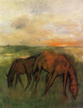 Two Horses in a Pasture Artwork by Edgar Degas