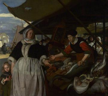 Adriana Van Heusden And Her Daughter At The New Fishmarket In Amsterdam Artwork by Emanuel de Witte