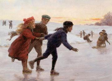 Children Skating Artwork by Percy Tarrant