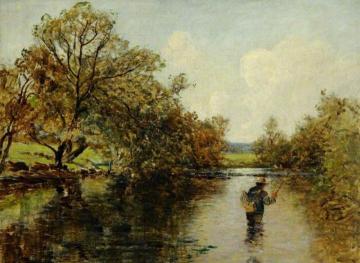 River Scene with a Fisherman Artwork by Thomas Edwin Mostyn