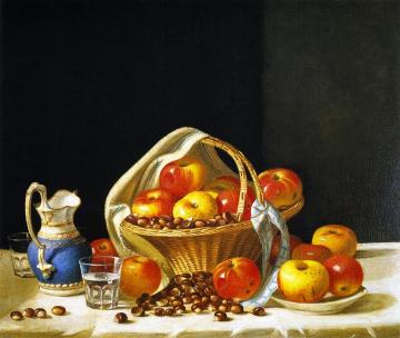 Still Life - Basket of Apples and Chestnuts on a Table Artwork by John F. Francis