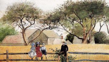 Children on a Fence Artwork by Winslow Homer