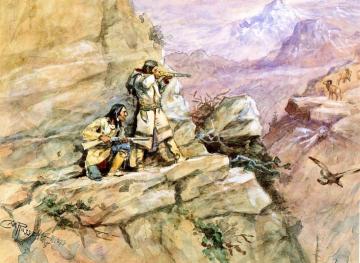 Hunting Big Horn Sheep Artwork by Charles Marion Russell
