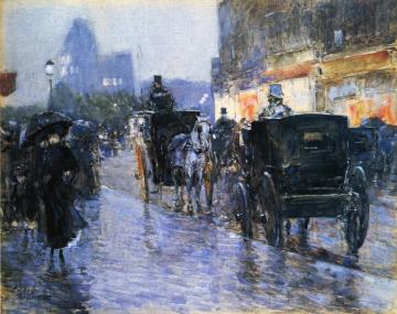 Horse Drawn Cabs at Evening, New York Artwork by Frederick Childe Hassam