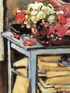 Interior With Bouquet And Books Artwork by Louis Valtat