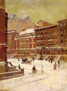 New York City View in Winter Artwork by Paul Cornoyer