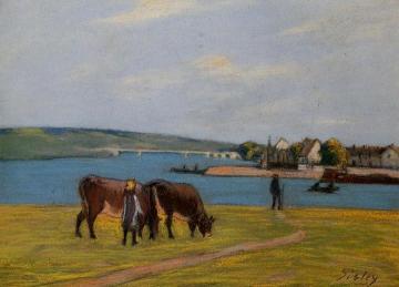 Cows by the Seine at Saint-Mammes Artwork by Alfred Sisley